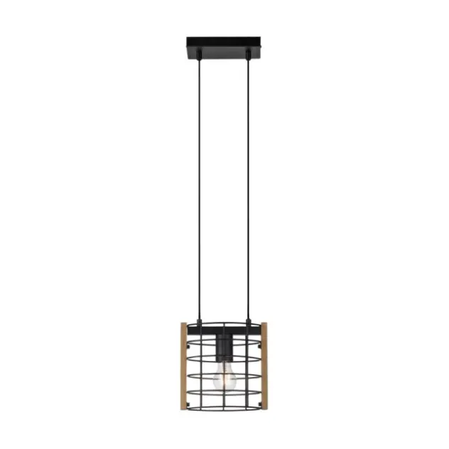 Pendelleuchte schwarz Industrial Style Holz Metall