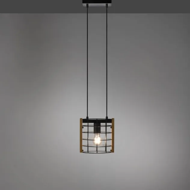 Pendelleuchte schwarz Industrial Style Holz Metall