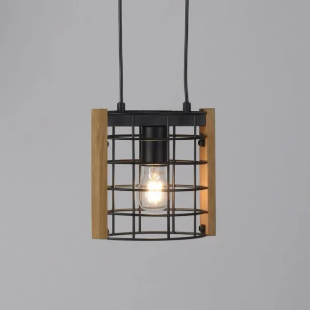 Pendelleuchte schwarz Industrial Style Holz Metall