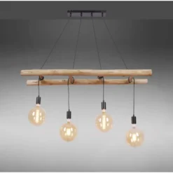 Pendelleuchte schwarz Retro Design Holzleiter 4-flammig Eukalyptusholz