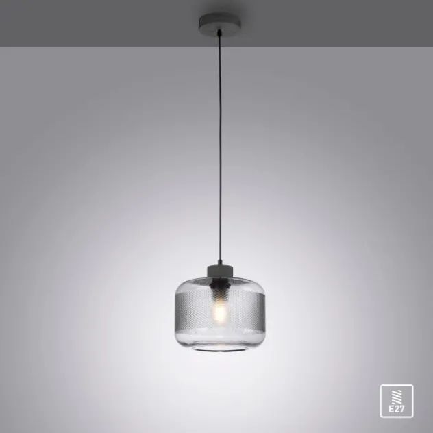 Pendelleuchte stahl, rauchfarbiges Glas