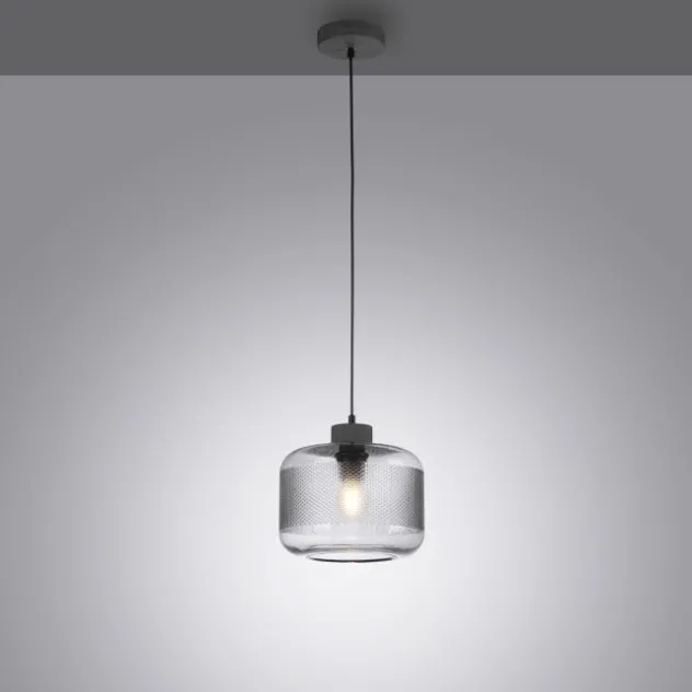 Pendelleuchte stahl, rauchfarbiges Glas