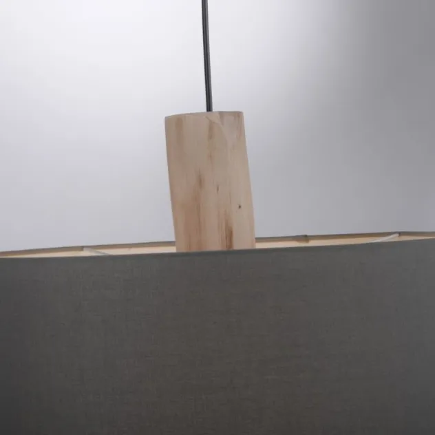 Pendelleuchte, Stoff, grau, E27, Holz, 2-flammig