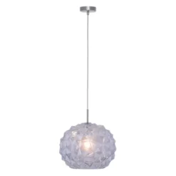 Pendelleuchte, weiß-blaustichig, Glas, Retro Stil, E27 Fassung, Ø 35cm