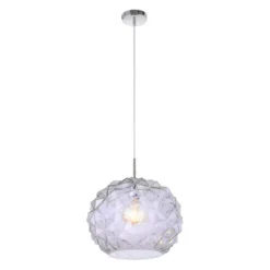 Pendelleuchte, weiß-blaustichig, Glas, Retro Stil, E27 Fassung, Ø 35cm