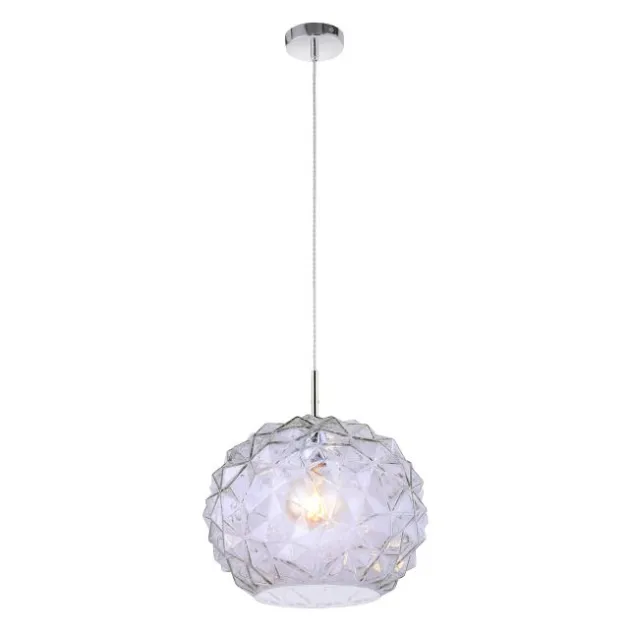 Pendelleuchte, weiß-blaustichig, Glas, Retro Stil, E27 Fassung, Ø 35cm