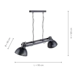 Pendelleuchte, 2 x E27, metallic-schwarz, Retro+Industrial Stil,
