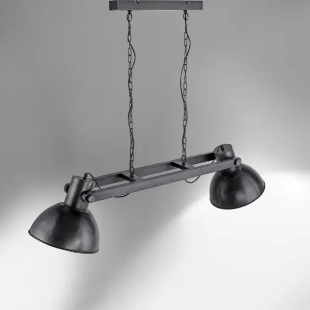 Pendelleuchte, 2 x E27, metallic-schwarz, Retro+Industrial Stil,