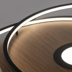 Q-AMIRA, LED-Deckenleuchte, Holzdekor, Stahl, CCT, dimmbar, Smart Home