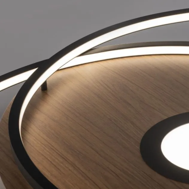 Q-AMIRA, LED-Deckenleuchte, Holzdekor, Stahl, CCT, dimmbar, Smart Home