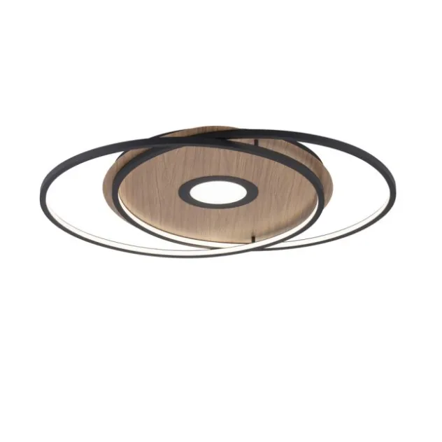 Q-AMIRA, LED-Deckenleuchte, Holzdekor, Stahl, CCT, dimmbar, Smart Home