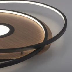Q-AMIRA, LED-Deckenleuchte, Holzdekor, Stahl, CCT, dimmbar, Smart Home