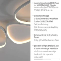 Schöner Wohnen-Kollektion LED Deckenleuchte PEBBLES, weiss, dimmbar, länglich