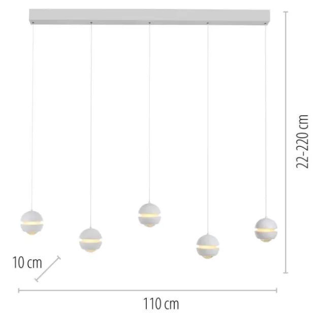 Schöner Wohnen-Kollektion LED Pendelleuchte LINI, weiss, 5-flammig, höhenverstellbar