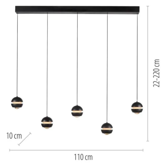 Schöner Wohnen-Kollektion LED Pendelleuchte schwarz, 5-flammig, höhenverstellbar