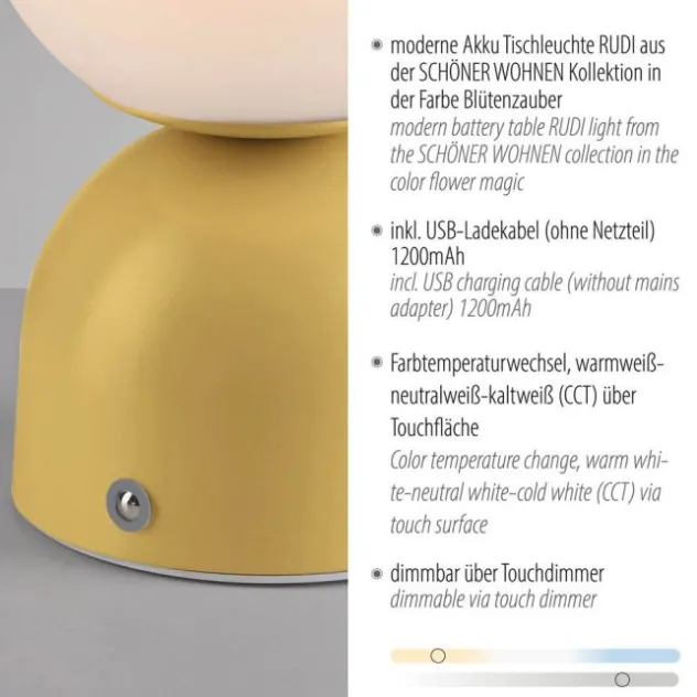 Schöner Wohnen-Kollektion LED Akku Tischleuchte RUDI, Blütenzauber, USB
