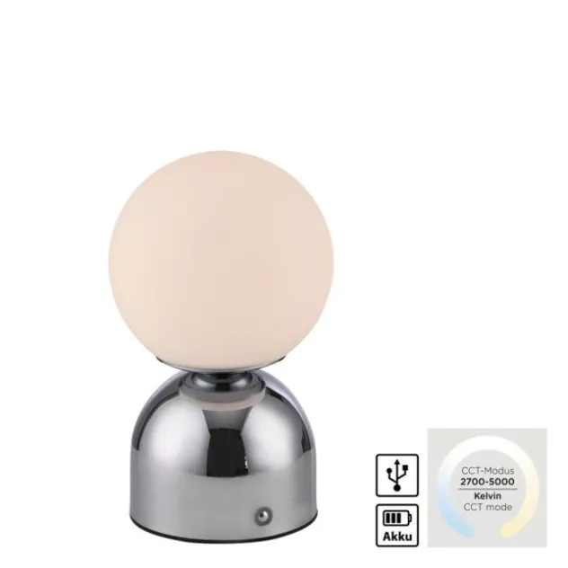 Schöner Wohnen-Kollektion LED Akku Tischleuchte RUDI, chrom, USB-Ladekabel