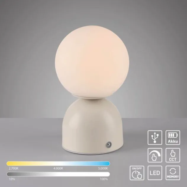 Schöner Wohnen-Kollektion LED Akku Tischleuchte RUDI, Sandfarben, USB Ladekabel