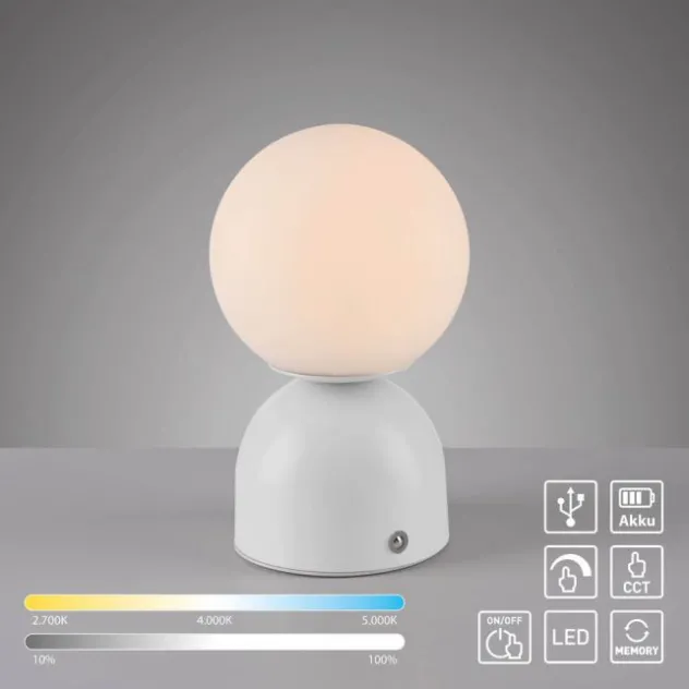 Schöner Wohnen-Kollektion LED Akku Tischleuchte RUDI, weiss, USB-Ladekabel