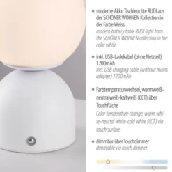 Schöner Wohnen-Kollektion LED Akku Tischleuchte RUDI, weiss, USB-Ladekabel
