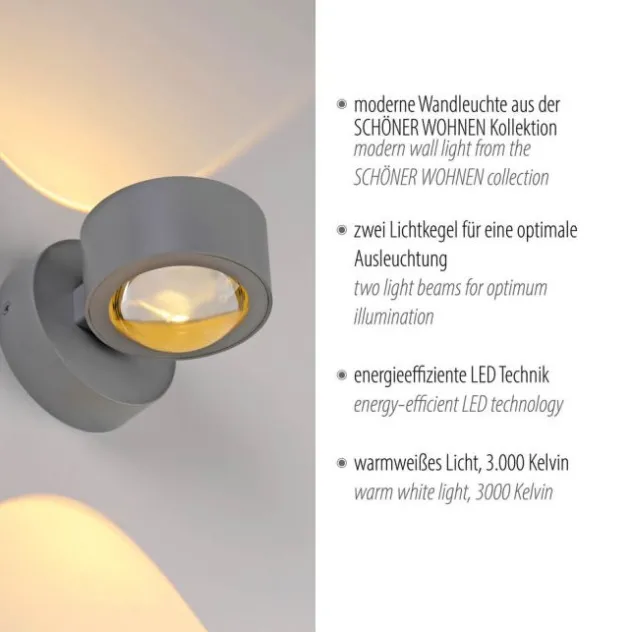 Schöner Wohnen-Kollektion LED Wandleuchte CHIA, silber, Up- & Downlight