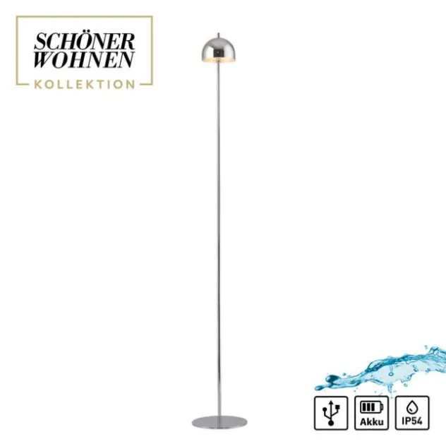 Schöner Wohnen-Kollektion LED Akku Stehleuchte BELLIES, chrom, aufladbar, USB-Ladekabel