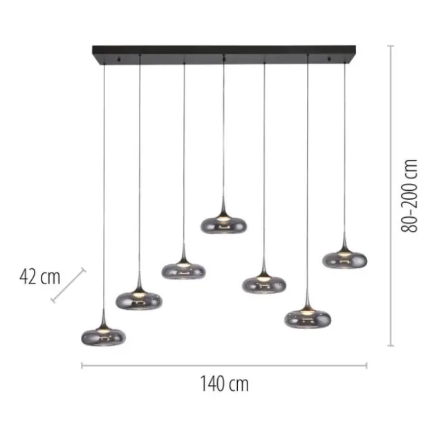 Schöner Wohnen-Kollektion LED Pendelleuchte POSH, grau, 7-flammig, dimmbar