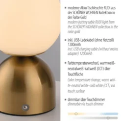 SCHÖNER WOHNEN-Kollektion LED Akku Tischleuchte RUDI, gold, USB-Ladekabel
