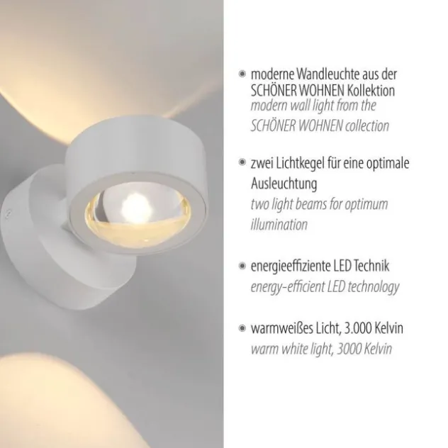 Schöner Wohnen-Kollektion LED Wandleuchte CHIA, weiss, Up- & Down Light