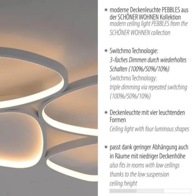 Schöner Wohnen-Kollektion LED Deckenleuchte PEBBLES, weiss, dimmbar