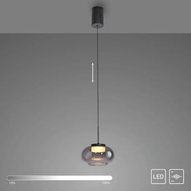 Schöner Wohnen-Kollektion Pendelleuchte SIA schwarz, Rauchglas, dimmbar