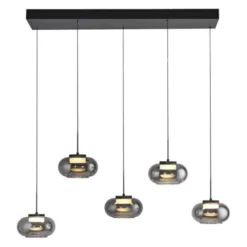 Schöner Wohnen-Kollektion Pendelleuchte SIA schwarz, 5-flammig, Rauchglas, dimmbar