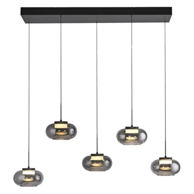 Schöner Wohnen-Kollektion Pendelleuchte SIA schwarz, 5-flammig, Rauchglas, dimmbar