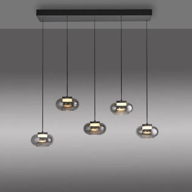 Schöner Wohnen-Kollektion Pendelleuchte SIA schwarz, 5-flammig, Rauchglas, dimmbar