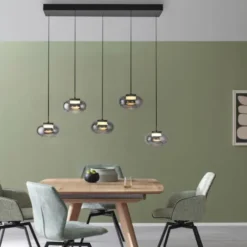 Schöner Wohnen-Kollektion Pendelleuchte SIA schwarz, 5-flammig, Rauchglas, dimmbar