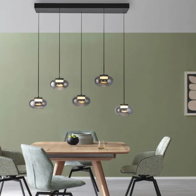 Schöner Wohnen-Kollektion Pendelleuchte SIA schwarz, 5-flammig, Rauchglas, dimmbar