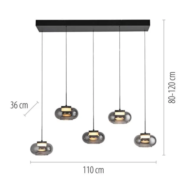 Schöner Wohnen-Kollektion Pendelleuchte SIA schwarz, 5-flammig, Rauchglas, dimmbar