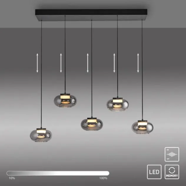 Schöner Wohnen-Kollektion Pendelleuchte SIA schwarz, 5-flammig, Rauchglas, dimmbar