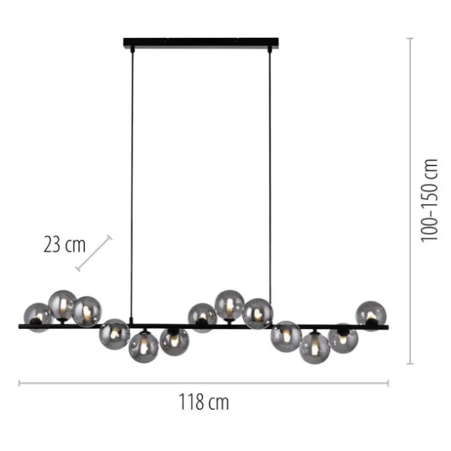 Schöner Wohnen-Kollektion Pendelleuchte DUBAI, schwarz, Rauchglas, höhenverstellbar