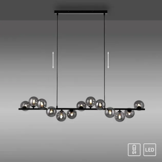 Schöner Wohnen-Kollektion Pendelleuchte DUBAI, schwarz, Rauchglas, höhenverstellbar