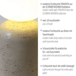 Schöner Wohnen-Kollektion Tischleuchte TRAVENTA, sandfarben, Travertin-Optik, E27 Leuchtmittel wählbar