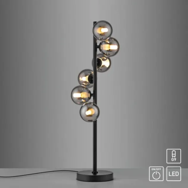 Schöner Wohnen-Kollektion Tischleuchte DUBAI, schwarz, Rauchglas, Schnurschalter