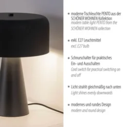 Schöner Wohnen-Kollektion Tischleuchte PENTO, schwarz, 1,5 m Kabel