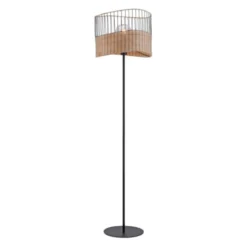 Stehleuchte, schwarz, Metall, Holzgeflecht, rustikaler Vintage Look, modern