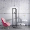 Stehleuchte, schwarz, Retro-Stil, moderne Cage-Optik, inkl. Fußschalter