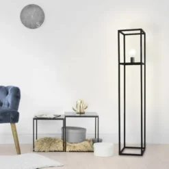 Stehleuchte, schwarz, Retro-Stil, moderne Cage-Optik, inkl. Fußschalter