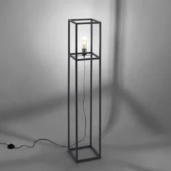 Stehleuchte, schwarz, Retro-Stil, moderne Cage-Optik, inkl. Fußschalter