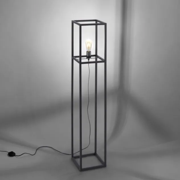 Stehleuchte, schwarz, Retro-Stil, moderne Cage-Optik, inkl. Fußschalter