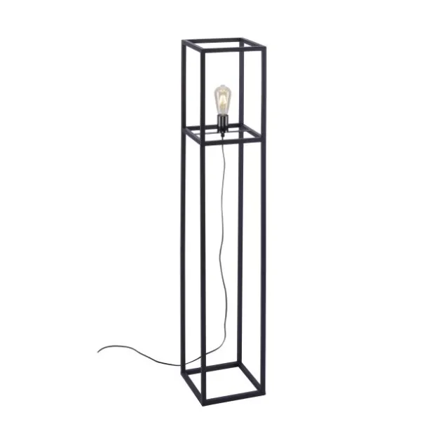 Stehleuchte, schwarz, Retro-Stil, moderne Cage-Optik, inkl. Fußschalter