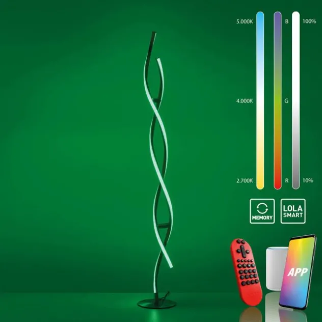 Stehleuchte, stahlfarben, RGB, Fernbedienung, dimmbar, App